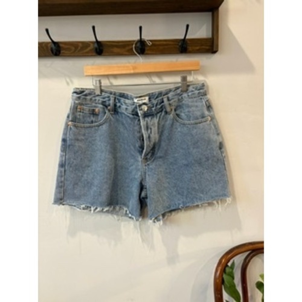 Parke Womens High Rise Raw Hem Denim Shorts Light Wash Blue Size 30
